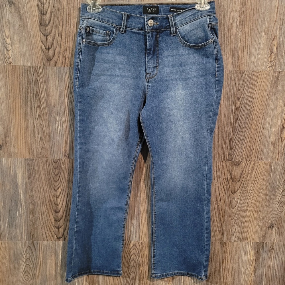 Curve Appeal High Rise Kick Flare Ankle Jeans Size 8/29 x 25 Medium Wash Stretch